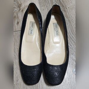 Jimmy Choo Black Sequin Round Toe Flat sz 39
